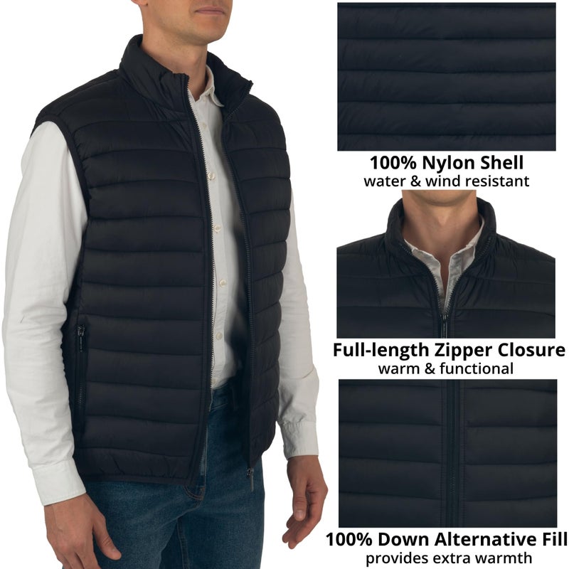 Alpine Swiss Clark Mens Puffer Vest Down Alternative Water Resistant Packable Outerwear Zip Up Pockets Warm Versatile Layer BLK 2XL - Image 2